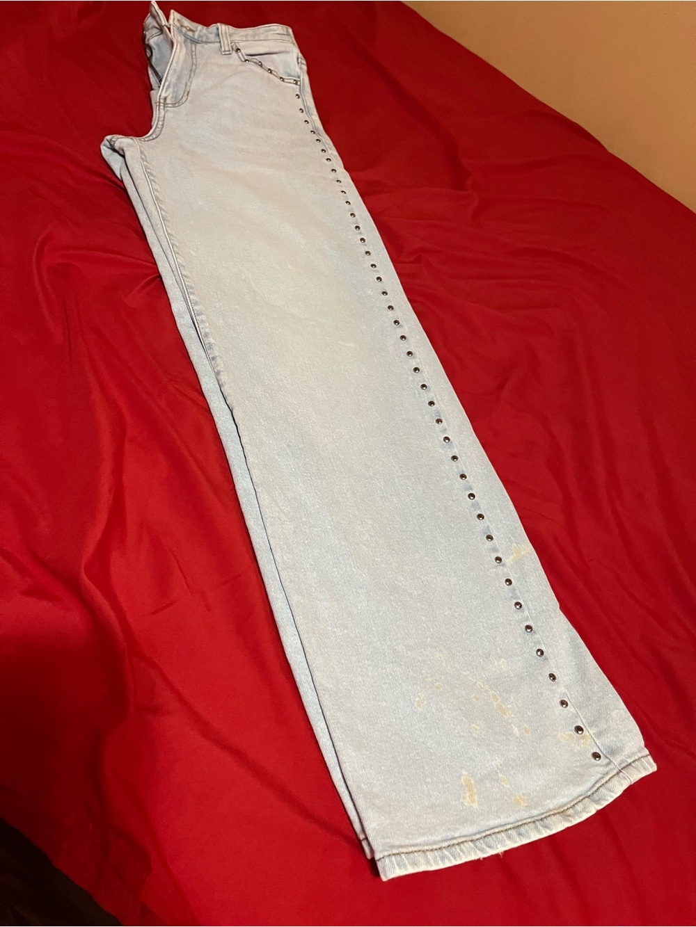 No Boundaries Light Blue Wofr Leg Jeans with Side Studs